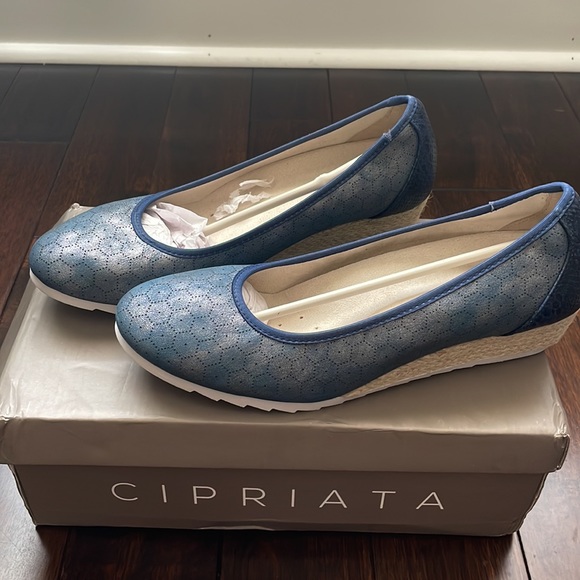 🍁 NIB Cipriata | Blue Metallic Reptile Wedge Size 7 (➡️ pls read description) - Picture 2 of 6